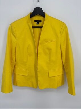 🐸 Ann Taylor cotton Bright Yellow Collarless  Blazer